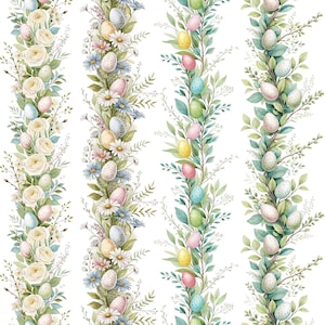 6 vertikale Osterblumenränder | Aquarell Ostern Clipart | Wildblumen & gesprenkelte Eier PNG | Digitale Frühlingsränder