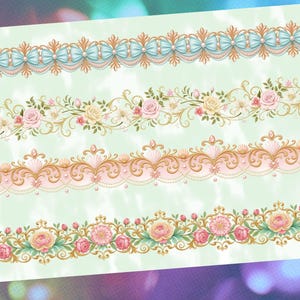 24 Seamless Rococo Borders, Floral Rococo Clipart, Elegant Vintage Frame, baroque frame, rococo design image 6