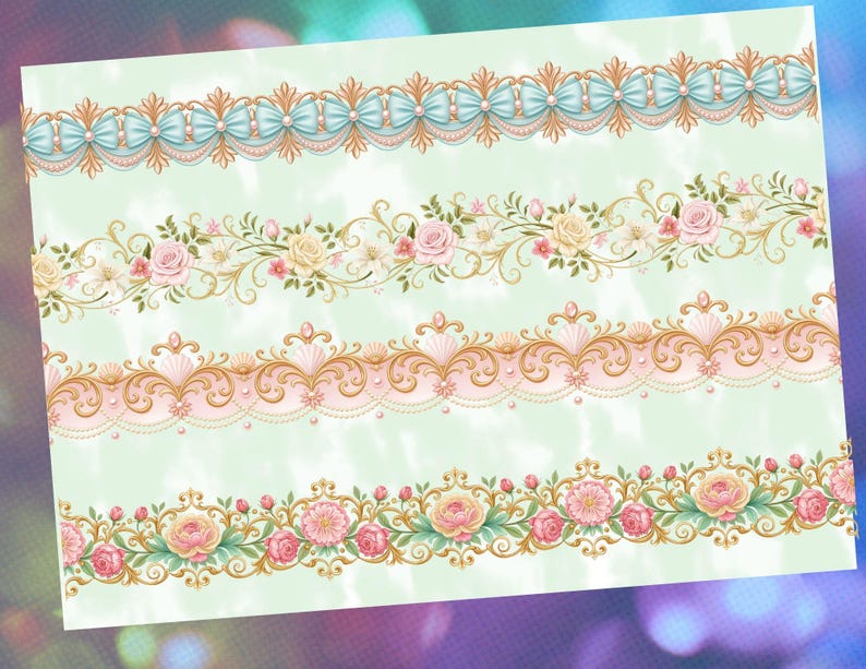 24 Seamless Rococo Borders, Floral Rococo Clipart, Elegant Vintage Frame, baroque frame, rococo design image 6