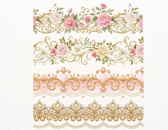 26 Seamless Rococo Borders, Floral Rococo Clipart, Elegant Vintage Frame, baroque frame, rococo design