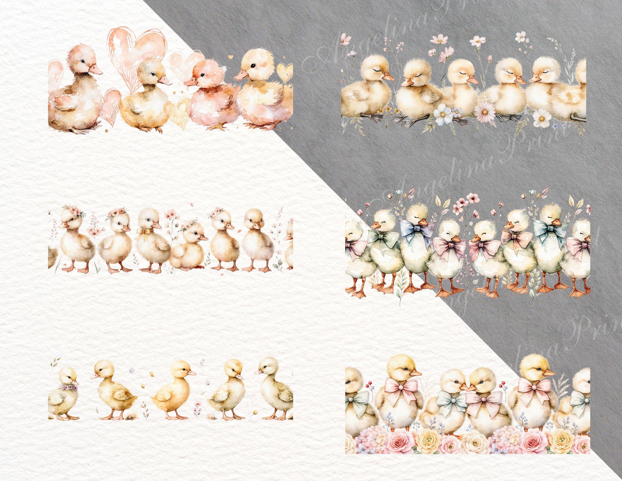 Cute Duckling Seamless Borders Watercolor Baby Ducks PNG Baby Shower ...