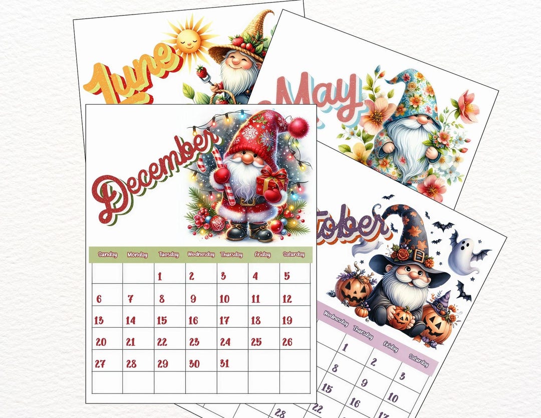 2026 Monthly Gnome Calendar | Kids Printable Monthly Calendar With ...
