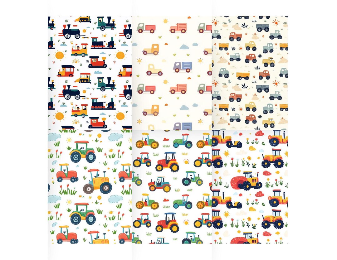 Train Wrapper Pattern 6 Kids Seamless Patterns —tractor, Truck, Train.kids Digital Paper ...