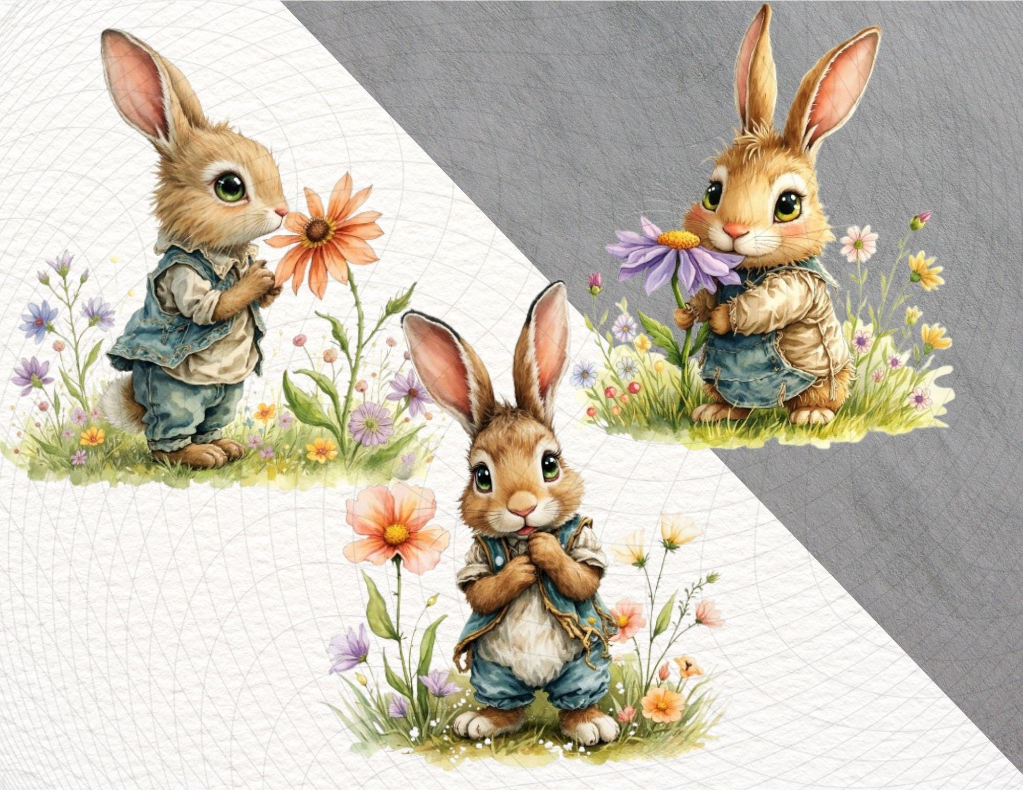 Cute Bunny With Flower Clipart PNG – 7 Floral Rabbit Illustrations ...