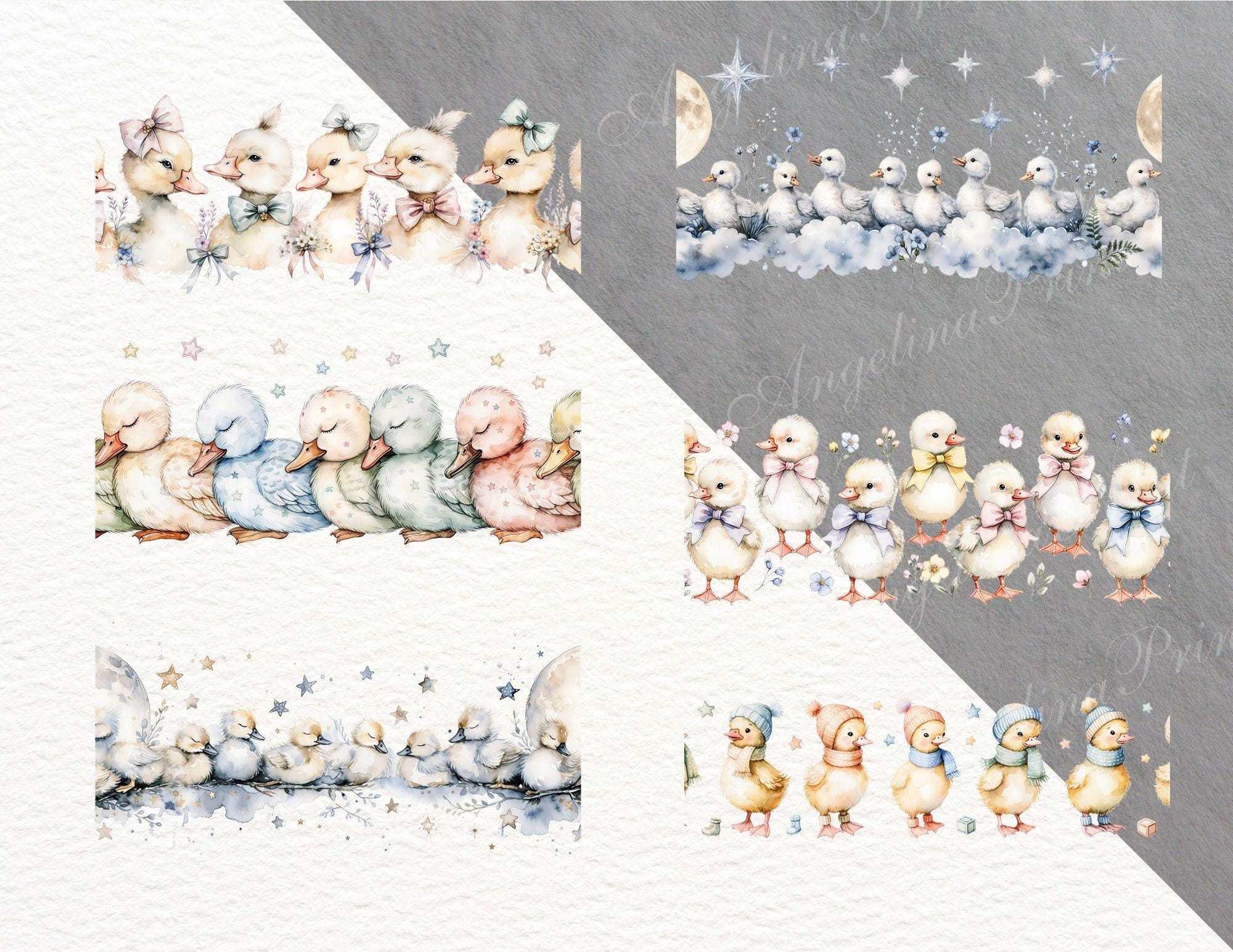 Cute Duckling Seamless Borders Watercolor Baby Ducks PNG Baby Shower ...
