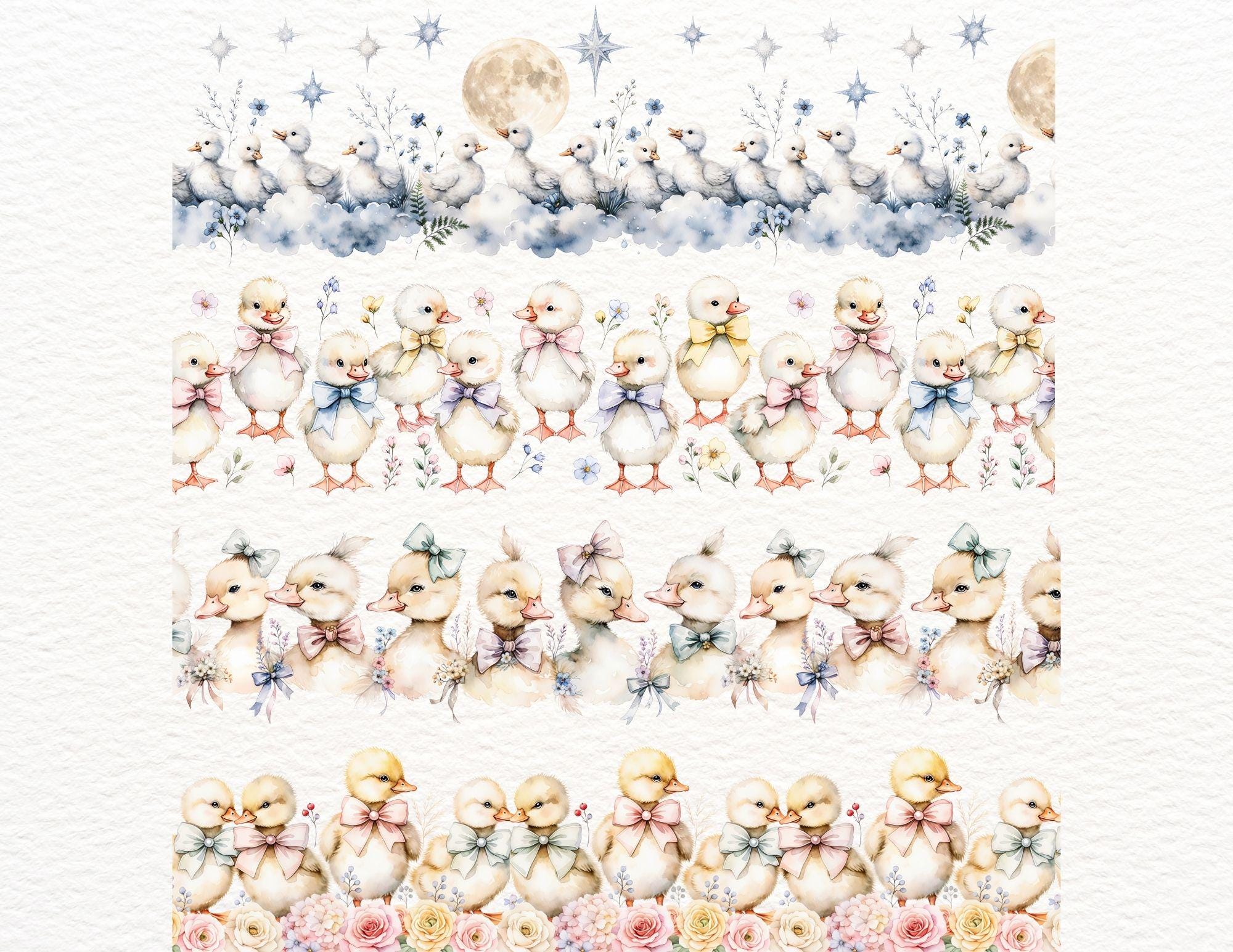 Cute Duckling Seamless Borders Watercolor Baby Ducks PNG Baby Shower ...