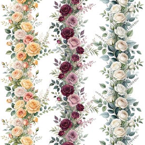 Vertikal blommig kant Clipart, sömlös rosram, akvarellblommor, rosa roskant PNG, blommig clipart för inbjudningar och kort