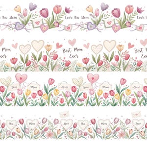 Nahtlose Muttertagsränder, Aquarell Blumen Clipart, 10 PNG, Muttertagsgrafiken, PNG Blumen, pastellfarbener Blumenrand, DIY Muttertag