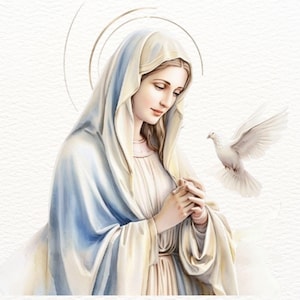 12 Heilige Maagd Maria Clipart PNG, Religieuze Christelijke Illustratie, Heilige Moeder Clipart voor Scrapbooking en Print, Bijbelgeloof