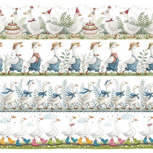 19 Divertente bordo senza soluzione di continuità dell'oca, carta digitale per feste dell'oca, clipart dell'oca dei cartoni animati, PNG, clipart di animali carini, oca senza soluzione di continuità, bordo di compleanno