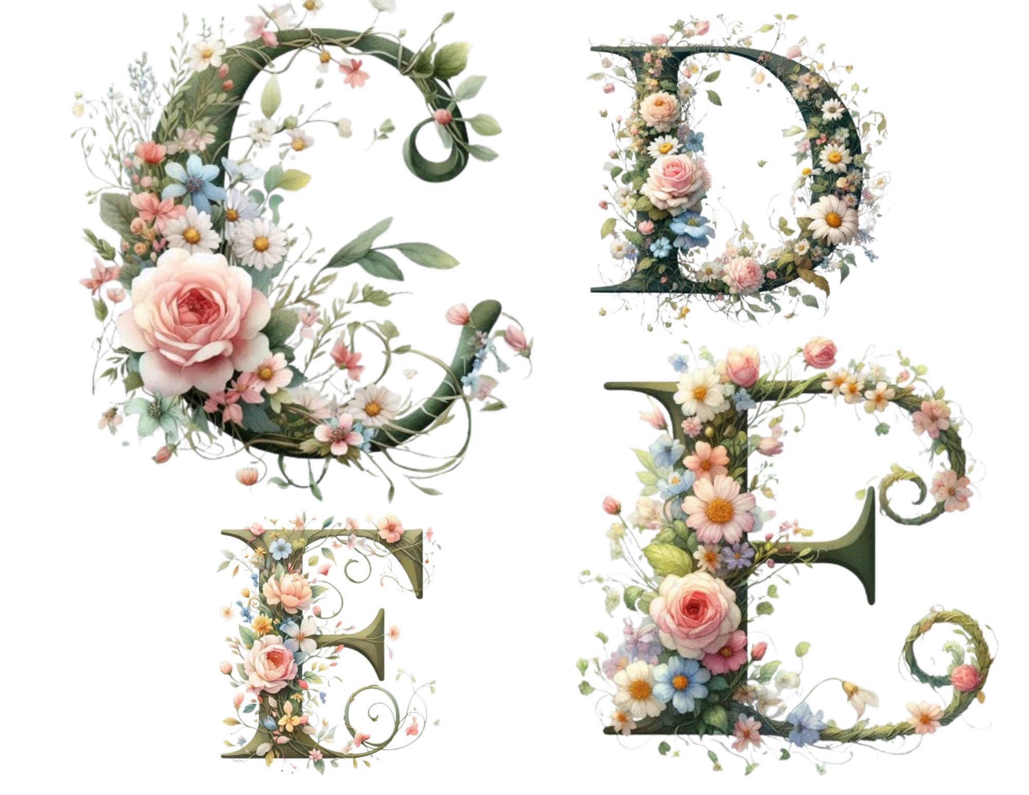Floral Alphabet Clipart Set - 26 Watercolor Letters With Transparent ...