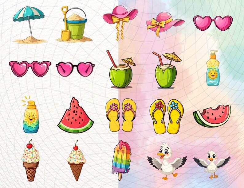 96 Summer Beach Clipart – Cute Ocean Stickers PNG, Digital Summer ...