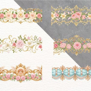 24 Seamless Rococo Borders, Floral Rococo Clipart, Elegant Vintage Frame, baroque frame, rococo design image 5