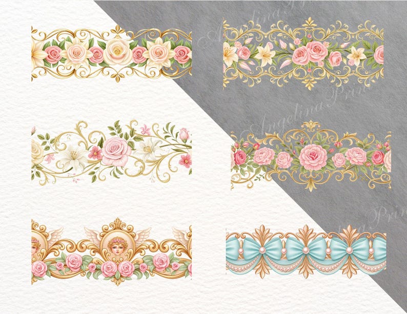 24 Seamless Rococo Borders, Floral Rococo Clipart, Elegant Vintage Frame, baroque frame, rococo design image 5