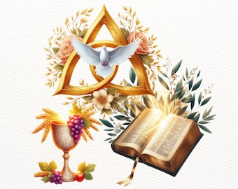 Holy Spirit Clipart, Trinity Christian PNG, Watercolor Dove and Bible, Religious Clipart for Printing, christian watercolor, dove clipart