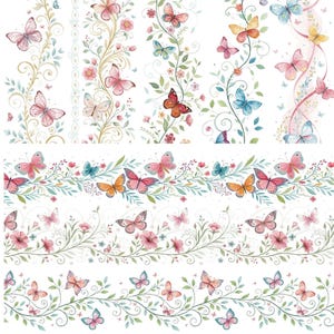 24 bordures papillon sans couture – bordure florale, papillon PNG, ornement floral sans couture, horizontale, verticale, bordure pour invitations