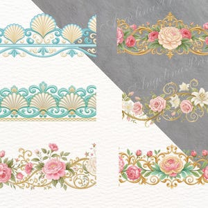 24 Seamless Rococo Borders, Floral Rococo Clipart, Elegant Vintage Frame, baroque frame, rococo design image 2