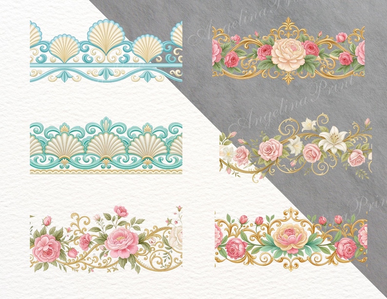 24 Seamless Rococo Borders, Floral Rococo Clipart, Elegant Vintage Frame, baroque frame, rococo design image 2