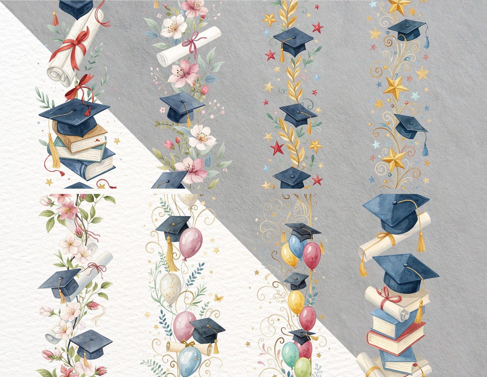 17 Graduation Seamless Borders and Frames | Floral Graduation Clipart ...