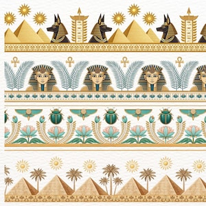 15 ägyptische nahtlose Rahmen Clipart | Pharao, Skarabäus, Pyramiden Illustrationen | Altes Ägypten PNG Rahmen für Scrapbooking
