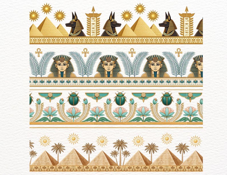 Civilization Borders 15 Egyptian Seamless Borders Clipart | Pharaoh, Scarab, Pyramid ...