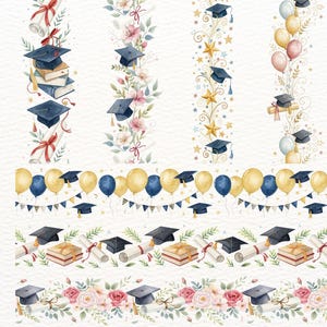 17 bordures et cadres de remise de diplômes sans couture | Clipart floral de remise de diplômes | Bordures verticales et horizontales sans couture, bordure imprimable pour remise de diplômes
