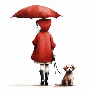 21 Clipart of a Girl with a Dog - Watercolor Illustrations, Clipart,Walking with a Dog, Best Friend, Digital Art for Scrapbooking and Design