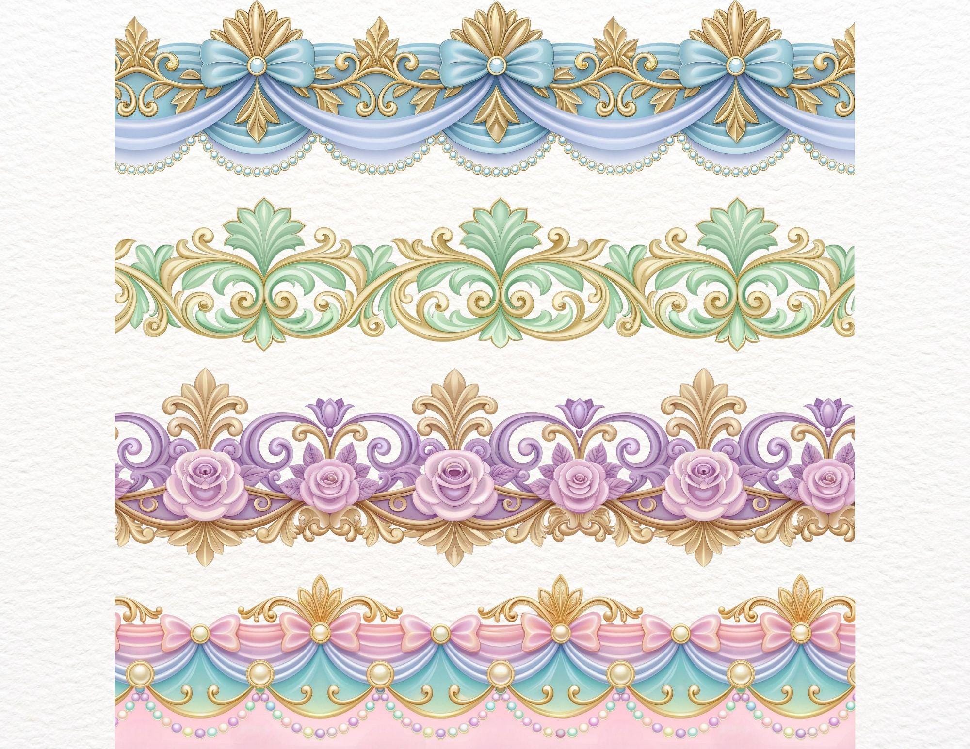 34 Seamless Rococo Borders PNG | Floral Rococo Clipart | Elegant ...