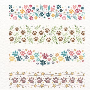 17 Lindos Bordes de Patas de Perro sin Costuras Clipart | Huellas de Cachorro PNG | Ilustraciones de Bordes de Mascotas para Scrapbooking, Impresión y Diseño Digital