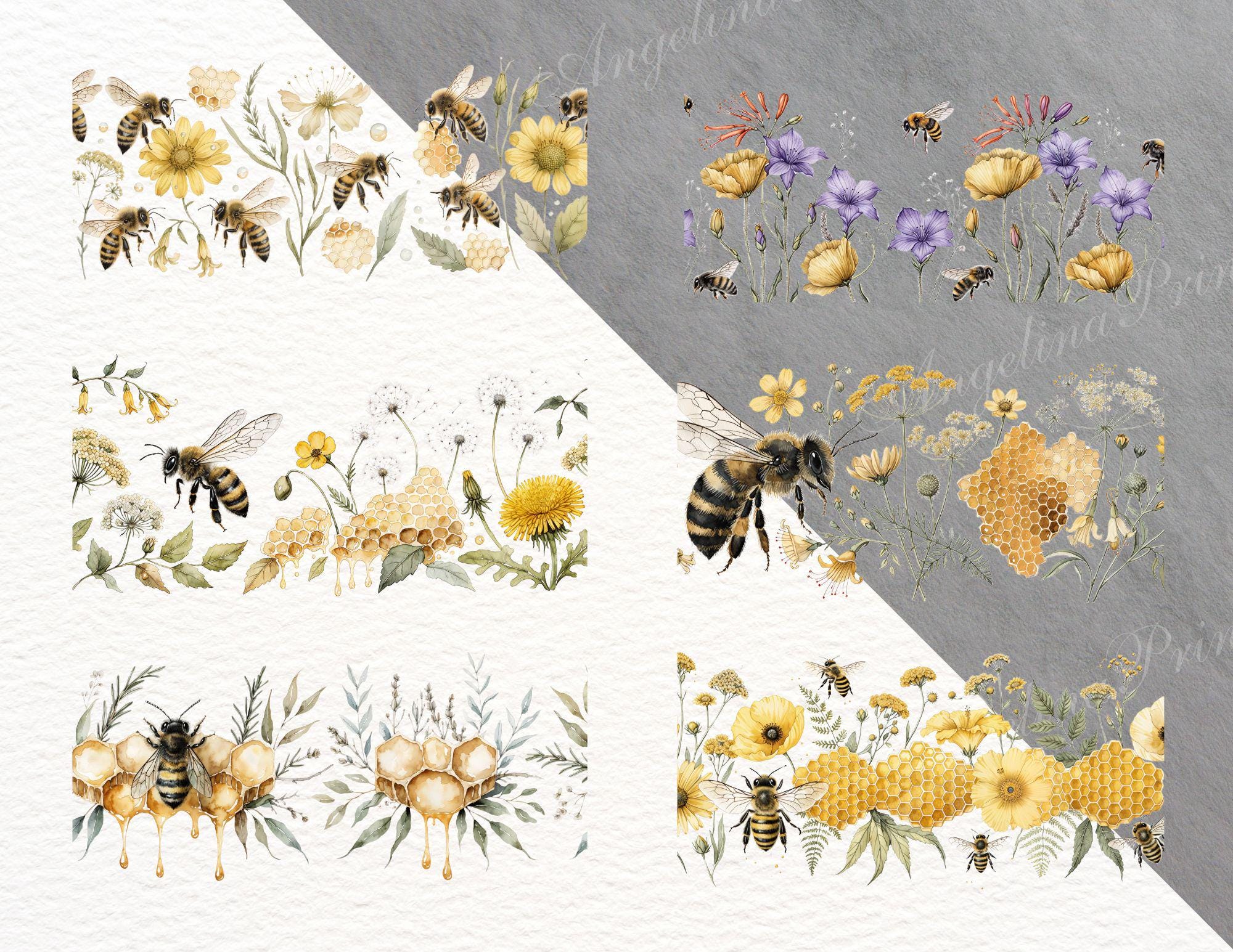 Seamless Bee Borders PNG | Watercolor Honey Bee Clipart Borders ...