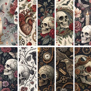 Sömlösa makabra mönster – 10 gotiska digitala papper, mörka estetiska sömlösa ornament, skräckklippbok, obehaglig upprepning, mörk romantikprydnad