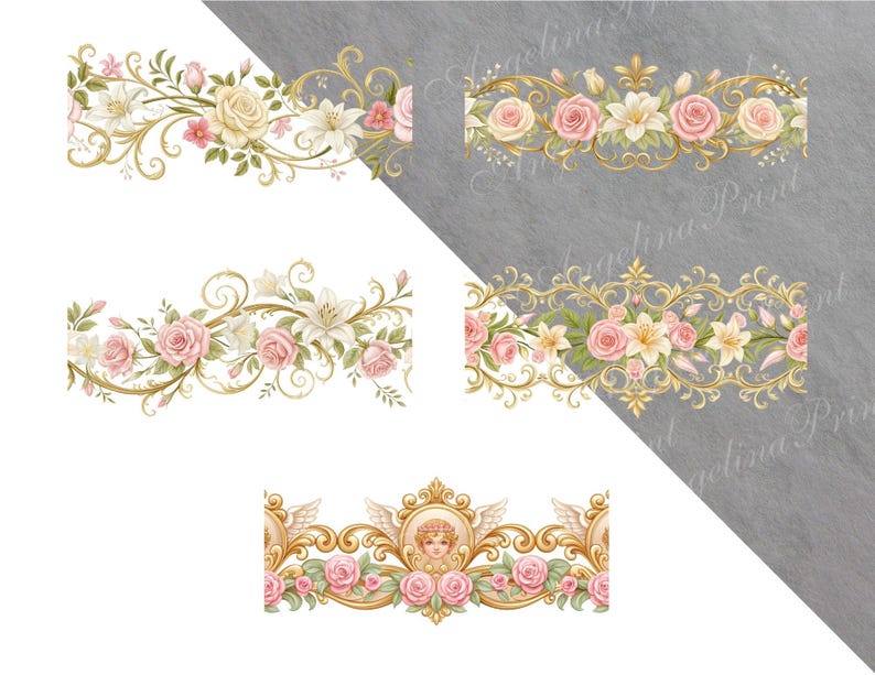 26 Seamless Rococo Borders, Floral Rococo Clipart, Elegant Vintage ...