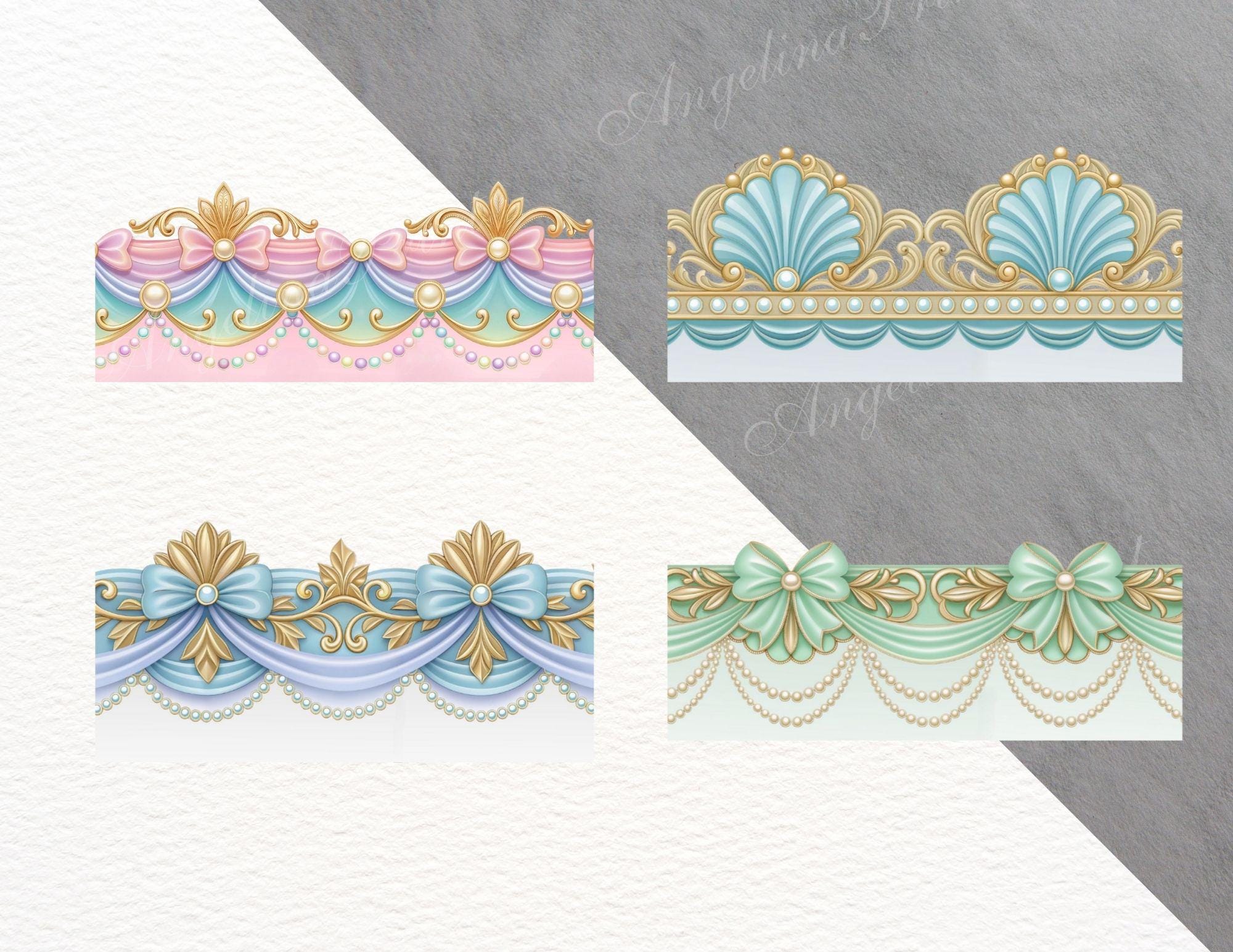 34 Seamless Rococo Borders PNG | Floral Rococo Clipart | Elegant ...