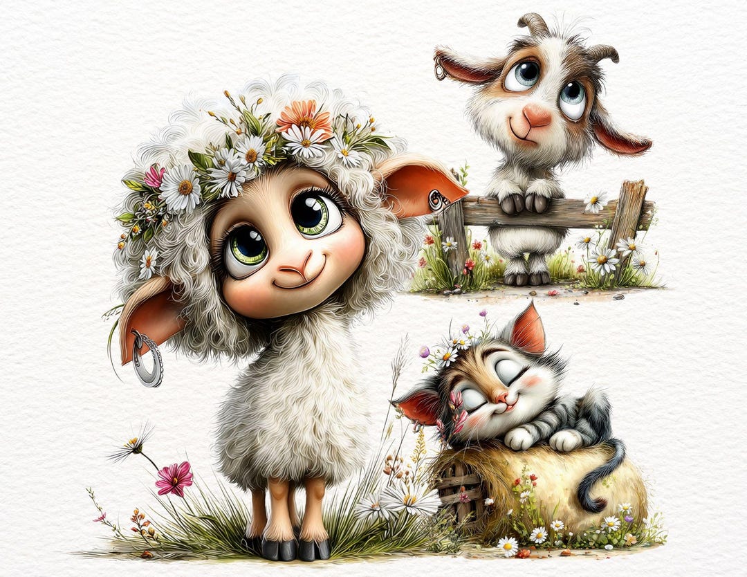 31 Farm Animals Clipart | Cute Farm Animal Illustration PNG | Sheep ...