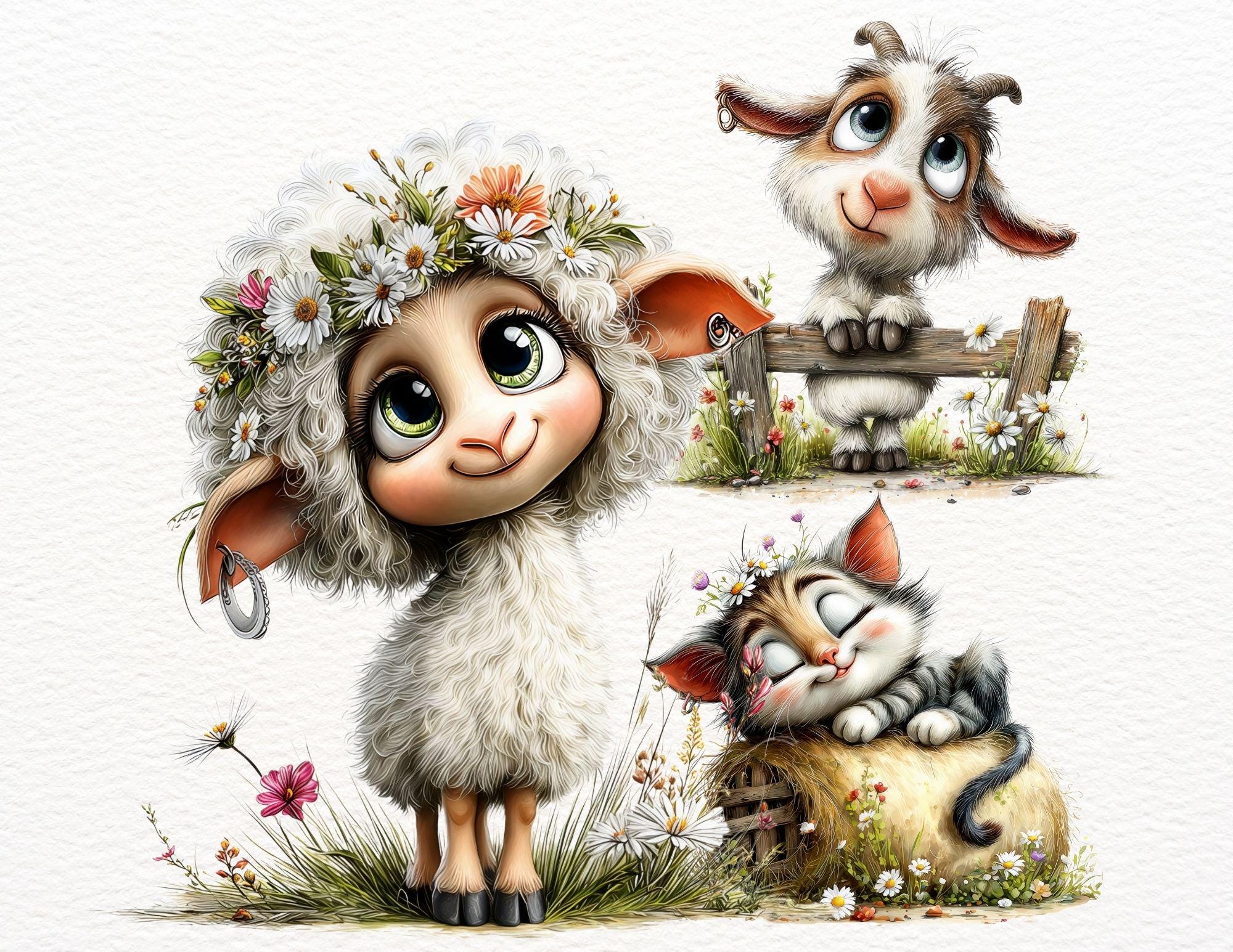 31 Farm Animals Clipart | Cute Farm Animal Illustration PNG | Sheep ...