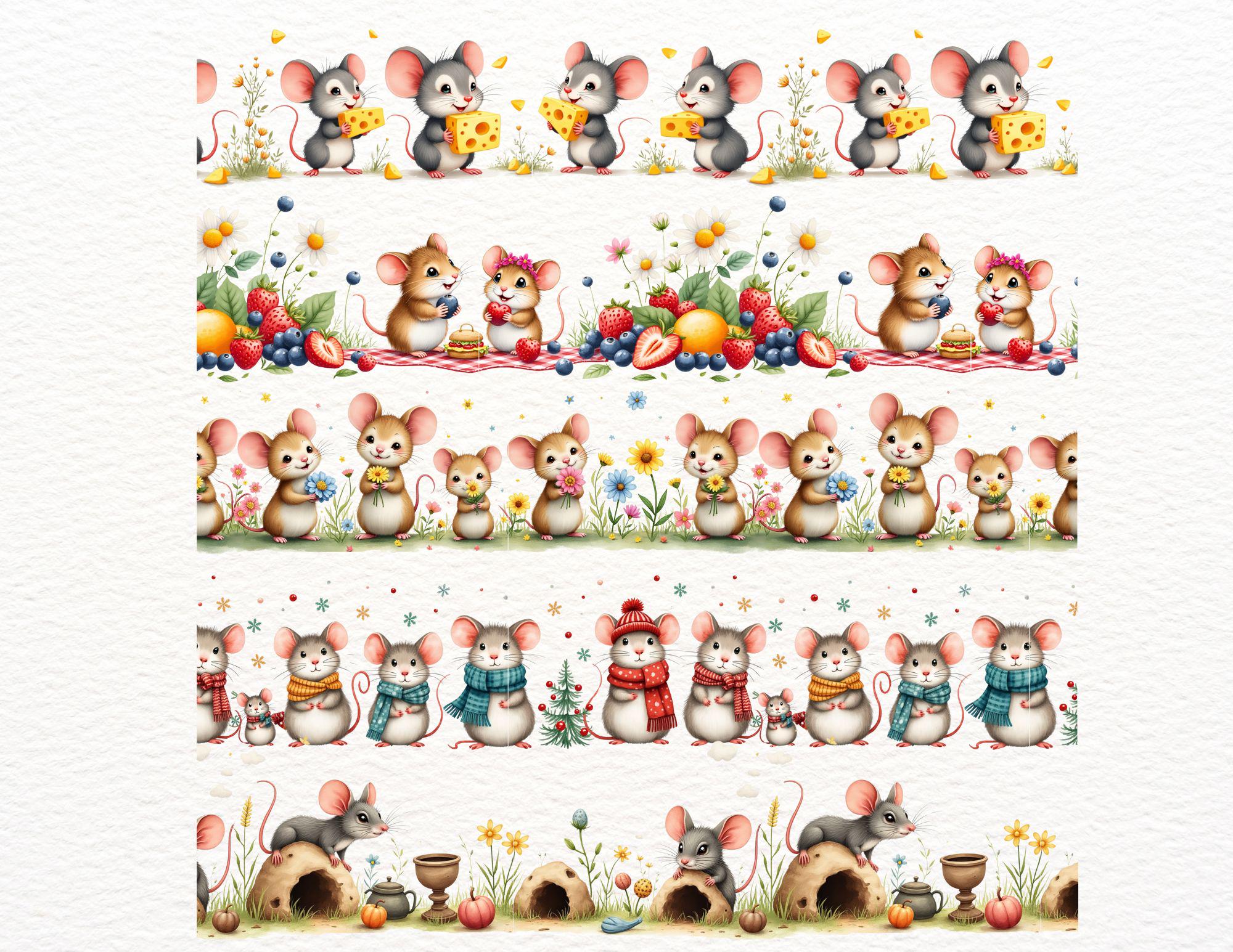 Mouse Border Download 22 Seamless Mouse Borders Clipart | Floral Mouse Continuous Border PNG ...