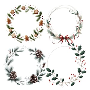 20 Christmas Winter Frames, Watercolor Clipart, Holiday Borders, Winter Decoration, Christmas Frame PNG, Transparent Background