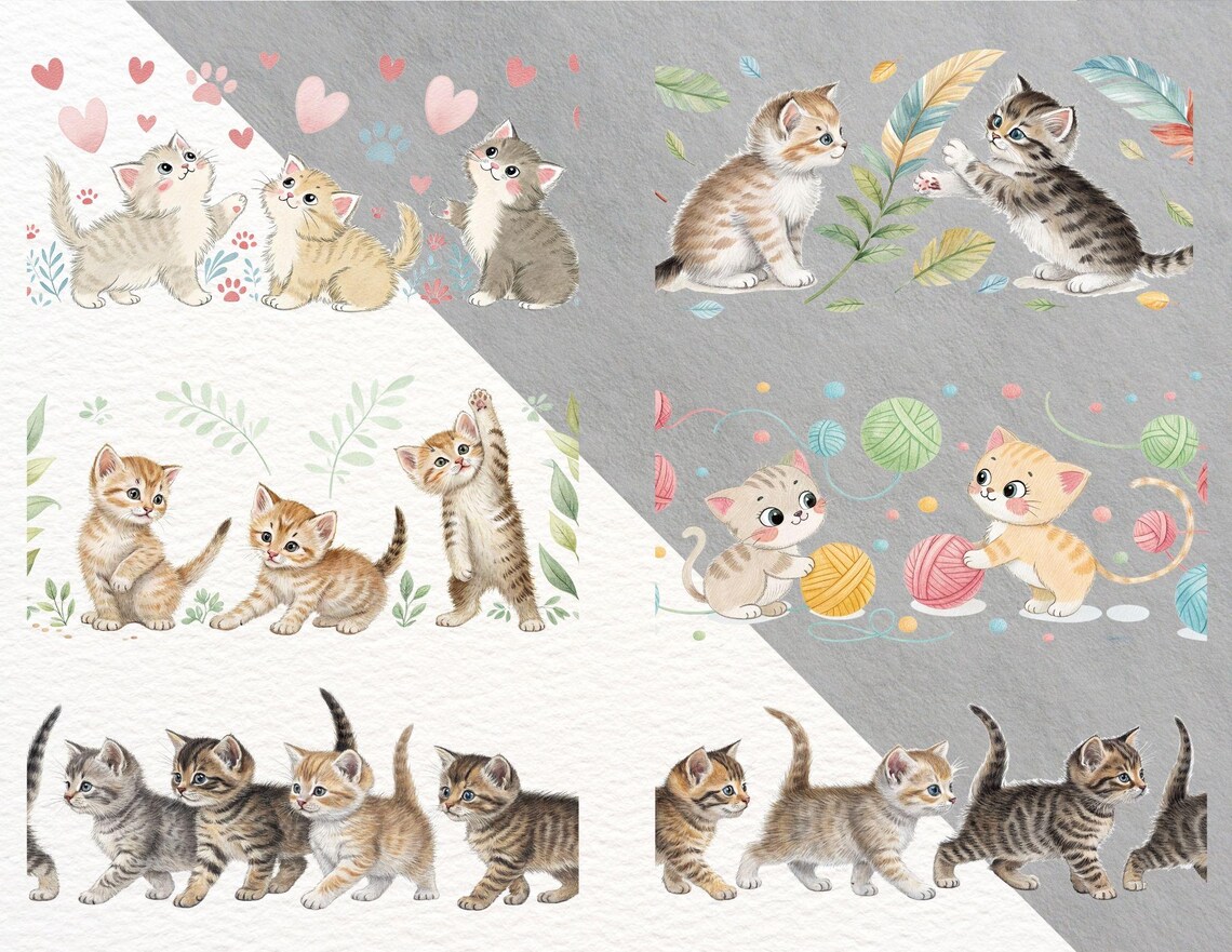 19 Seamless Cat Borders PNG | Cute Kitty Clipart | Horizontal Cat Edge ...