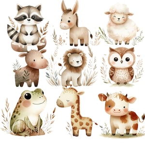 46 adorabili clipart di cuccioli di acquerello, illustrazioni di cuccioli di animale, PNG, sfondo trasparente, 2000x2000 px, 300 DPI, Download istantaneo