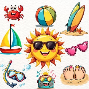 96 Letnia plaża Clipart – Słodkie naklejki oceaniczne PNG, Cyfrowe letnie Clipart, Naklejki morskie do wydrukowania, tropikalne clipart, clipart zwierząt morskich