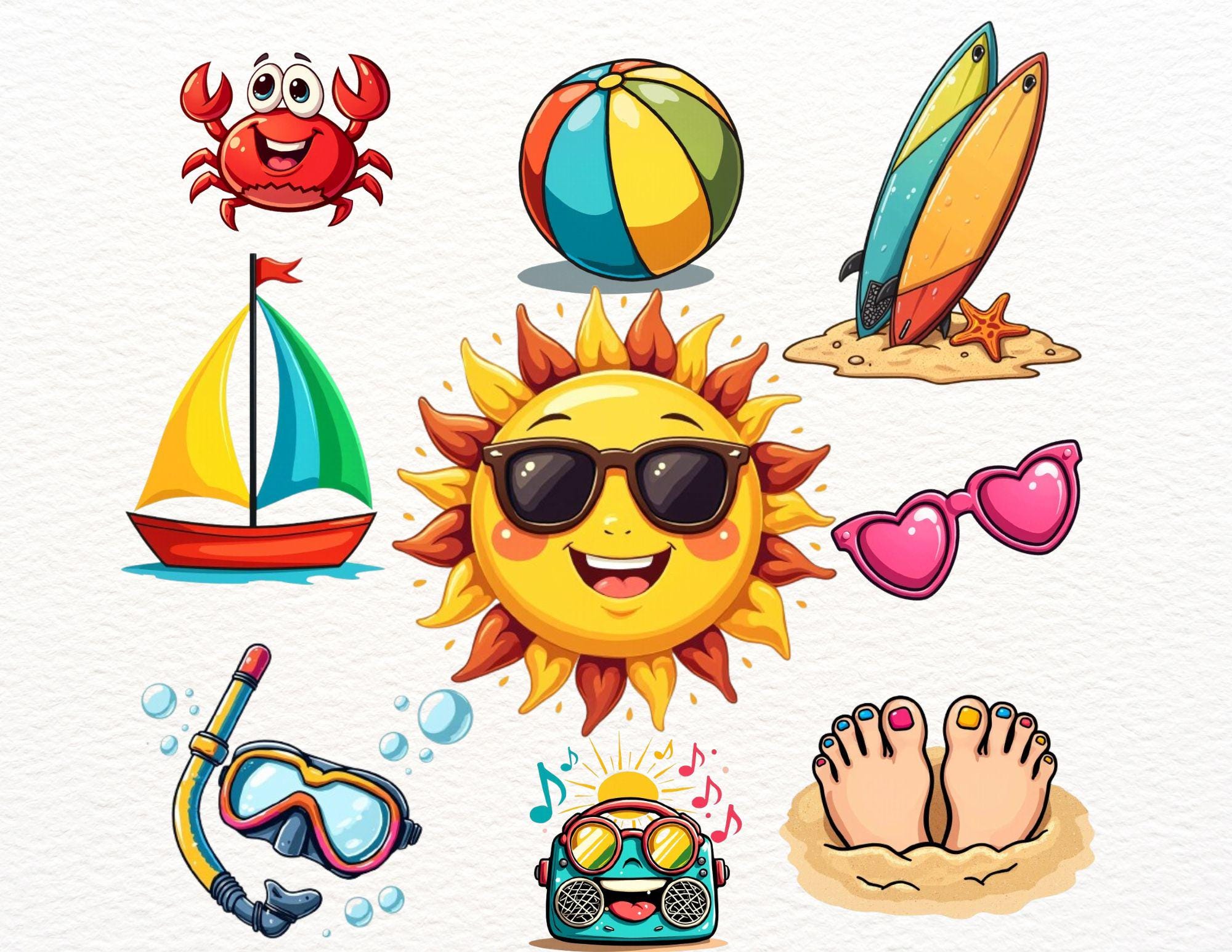 96 Summer Beach Clipart – Cute Ocean Stickers PNG, Digital Summer ...