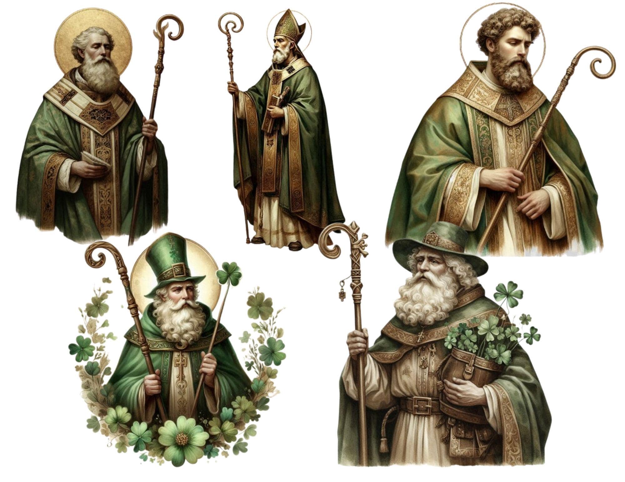 St. Patrick Religious Icon Pattern 12 Watercolor Saint Patrick ,vintage Saint Patrick Clipart, Religious ...