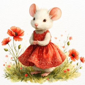 13 adorables souris aquarelles avec fleurs et baies, illustrations de souris pour cartes, bébé animal, art de la souris des forêts, animal de conte de fées