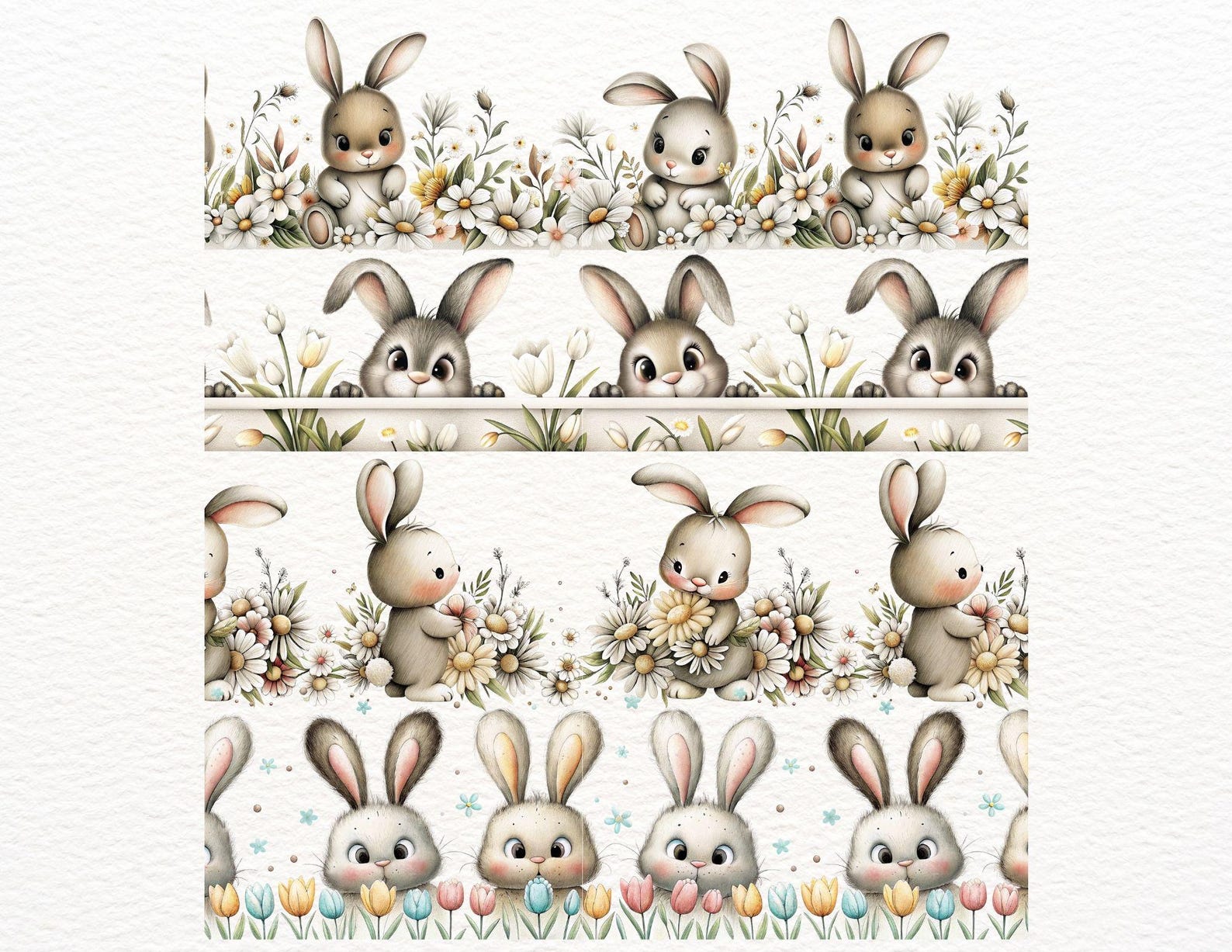 Border Rabbit Colourful 11 Seamless Bunny Borders Clipart | Cute Baby Rabbits in Flowers ...