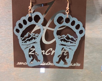 Genuine leather blue Bigfoot earrings