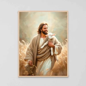 The Savior, Christian Art, Jesus Saves Lamb, Picture of Jesus, LDS Painting, Bible Art, Jesus and Lamb, Jesus Painting, Catholic Art