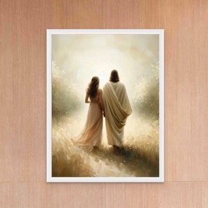 Walk with Him, Christian Painting, Jesus Walking with Woman, Jesus Painting, LDS Art, Jesus with Girl, Jesus Portrait, Jesus Printable Art