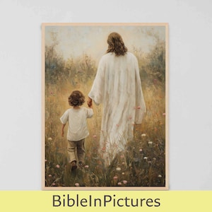 Boy with Christ | Digital Art | Christian Nursery Art | Jesus Download | Jesus with Boy | Bible Wall Art | Jesus Wall Art | Christian Prints