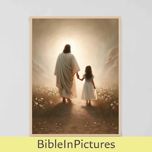Holding Christ, Christian Wall Art, Jesus Walking with Girl, Jesus Picture, LDS Art, Bible Printable Art, Christ with Kids, Jesus Wall Art