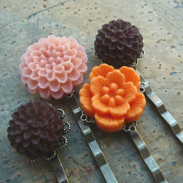 SALE Flower Hair Pins, Bobby Pin Set in Fall Florals